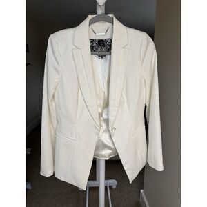 White House Black Market Blazer Womens 4 White Excellent Lace Trim Satin Lapel